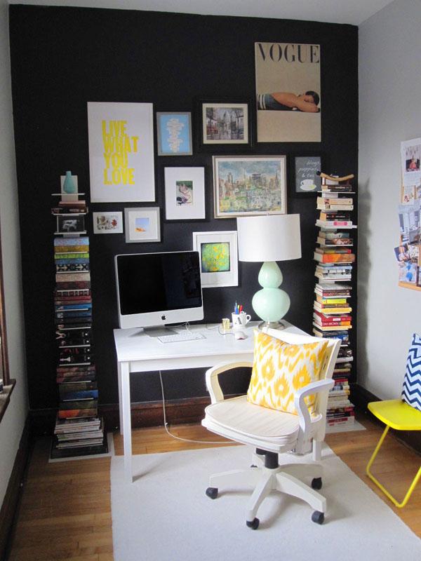 Color Roundup: Using Black in Interior Design black accent walls in an office