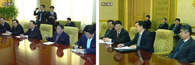 DPRK officials (L) meet with a Chinese economic and trade delegation (R) at Mansudae Assembly Hall in Pyongyang on 10 January 2013 (Photos: KCNA)