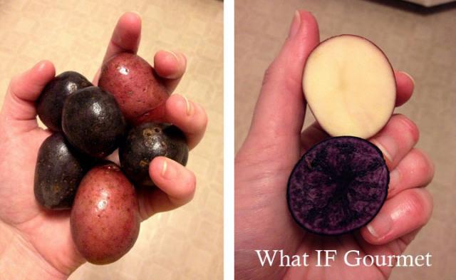 Red-skinned potatoes and purple potatoes