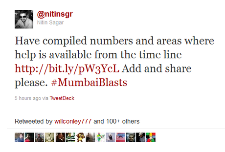 Tweet Google Docs Helps Mumbai after blasts