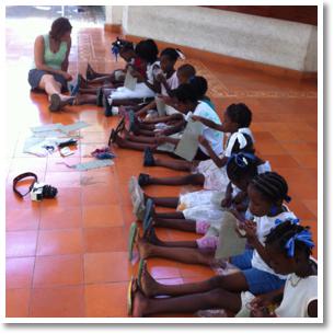 Weaving Art with Haiti kids