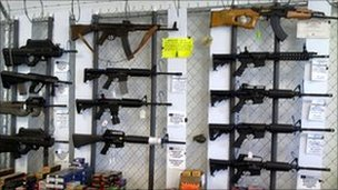 Assault rifles on sale in a shop in Houston, Texas