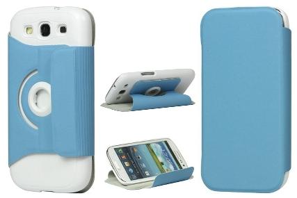 Rotary Leather Case for Samsung Galaxy S 3 - Blue
