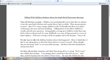 Guide on how to talk to children about Sandy Hook pre-dated the massacre CMI Talking with