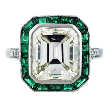emerald and diamond engagement ring, emerald halo engagement ring, emerald cut ring