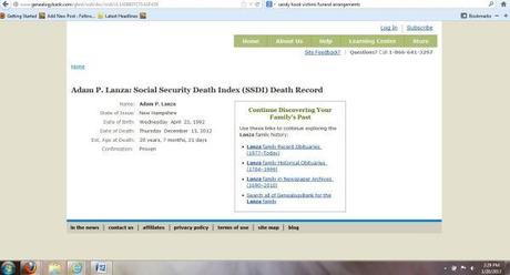 SSDI says Adam Lanza died a day before Sandy Hook massacre Adam Lanza died 12-13-2012