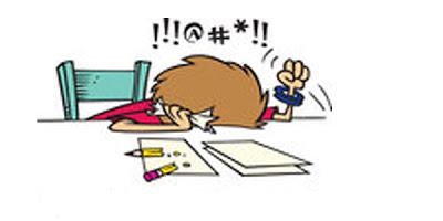 Clipart - Woman swearing at paperwork