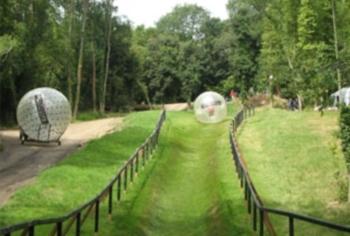 Proper Zorbing run-NOTE THE SAFETY BARRIERS