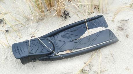 scuba diving flipper washed up on beach