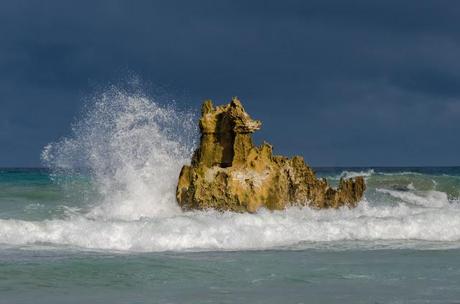 waves breaking on shipwreck rock