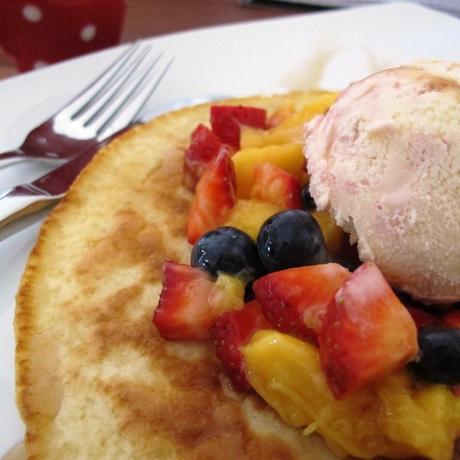 Pankcakes and fruit with icecream