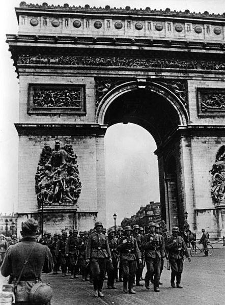 German troops in Paris with the Arc de Triomphe in background - June 14, 1940