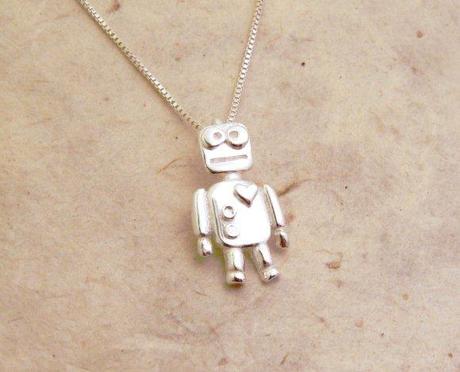 Silver Robot Love Necklace by Blue Dot Jewelry (Valentine's Day is nigh...click to buy!)