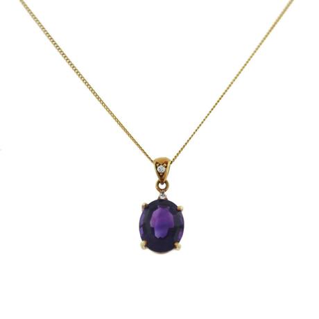 18k Yellow Gold Amethyst Diamond Pendant Chain Necklace, amethyst necklace
