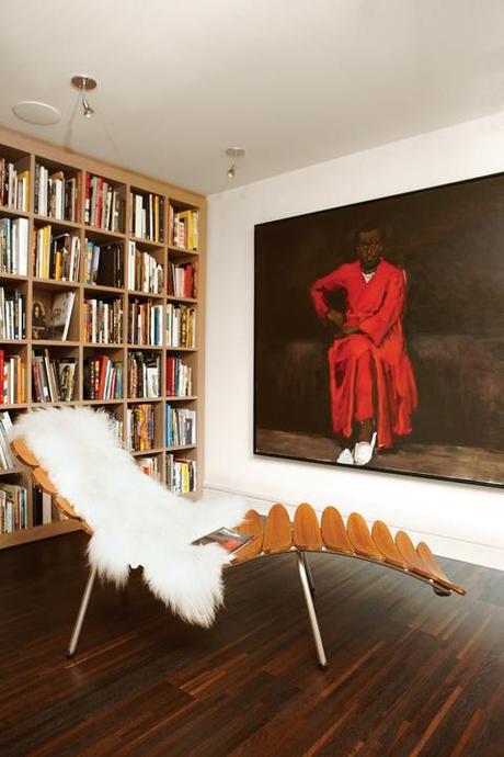 Modern library with Palms lounger and Lynette Yiadom-Boakye painting 