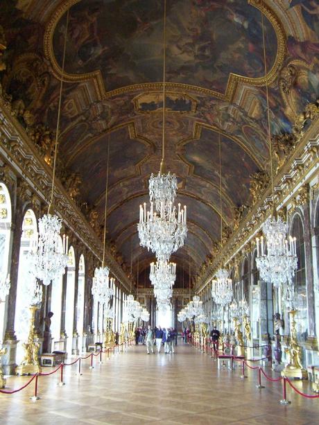 Hall of Mirrors, massive chandeliers - Palace of Versailles - France