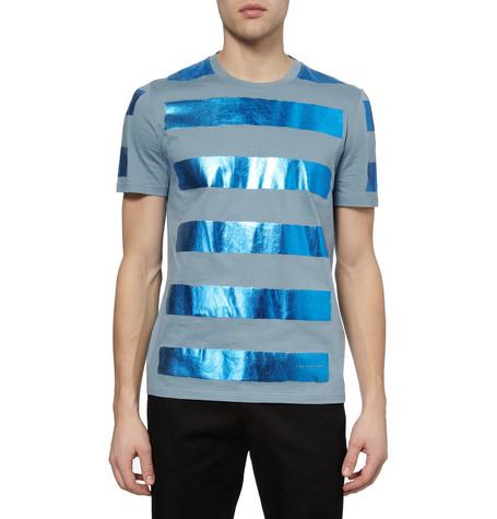 Burberry Prorsum Metallic-Stripe Cotton-Jersey T-Shirt ($350)