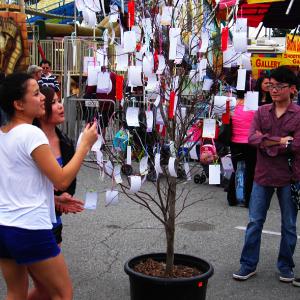 Celebrating the Lunar New Year, visitors make a votive offering by writing down a wish on a card and tying it onto the Wishing Tree - Photo by Jim E. Winburn
