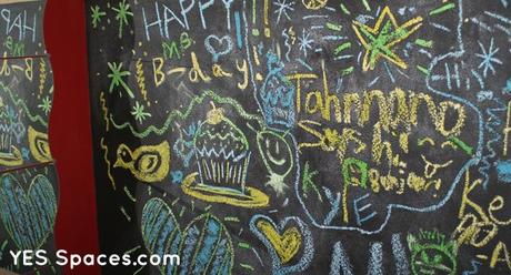YES Spaces Birthday Chalk Wall photo YES Spaces Birthday Chalk Wall Glow in the Dark Chalk Lights up a Sleepover