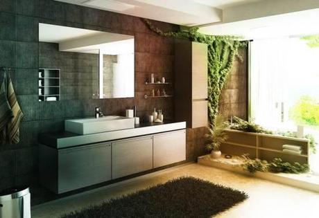 Design with Live Plants for Healthy Living Vines on a Bathroom Wall