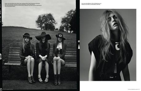 Cara Delevigne,Codie Young, Charlie Bredal, Louise Parker and Magda Laguinge by Richard Bush for the pre-spring issue of i-D Magazine