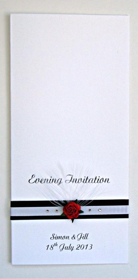 wedding invitation black and white with red rose