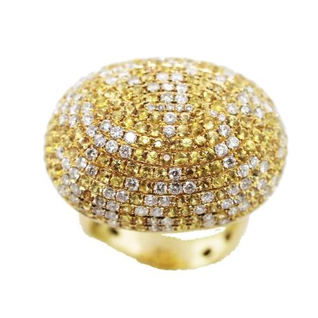 18K Yellow Gold, Diamond and Yellow Sapphire Pave Domed Ring 18K Yellow Gold, Diamond and Yellow Sapphire Pave Domed Ring