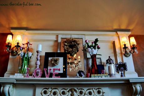 Valentine’s Day Mantle full view of the Valentine's mantle