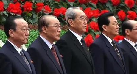 Yang Hyong Sop (2nd L) and Kim Ki Nam (3rd L) and other senior officials attend the opening ceremony of the 17th Kimjongilia Festival in Pyongyang on 14 February 2013 (Photo: KCTV screengrab)