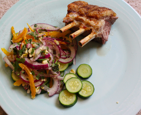 lamb rack and raw salad