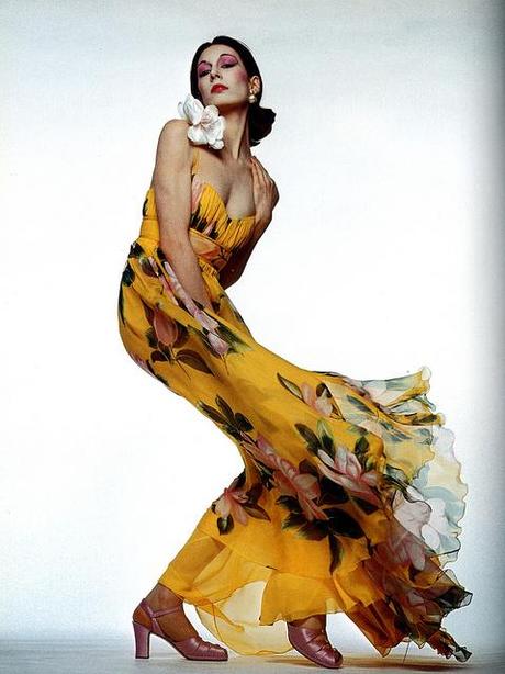 Anjelica Huston in dress by Valentino, photo by Gian Paolo Barbieri, 1972