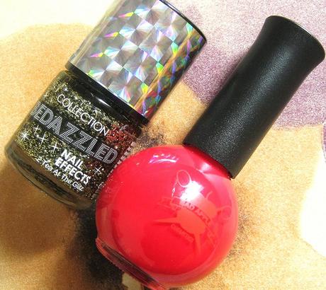 NOTD - Ladybug with glitter A picture of Collection bedazzled nail effects in 2 tea at the glitz. A picture of Badapple nail polish.