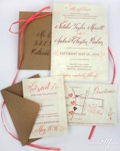 Wedding Invitation Design by “onelittlem” using Belluccia Calligraphy Font m_RusticSweetCoral-2