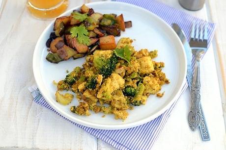 Vegan Breakfast - Tofu Broccoli Scramble & Home Fries