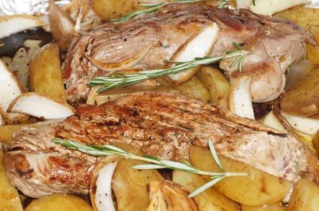 MY HOLIDAY DINNER: BALSAMIC ROSEMARY PORK TENDERLOIN WITH POTATOES AND ONIONS, LAURA VITALE'S RECIPE