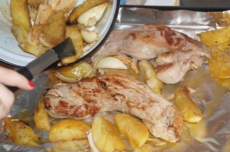 MY HOLIDAY DINNER: BALSAMIC ROSEMARY PORK TENDERLOIN WITH POTATOES AND ONIONS, LAURA VITALE'S RECIPE