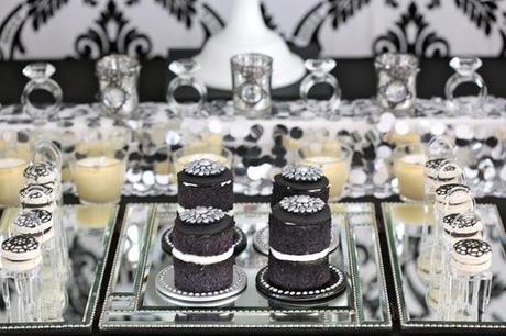 Glamorous Black and White with a touch of silver Table by Divine Sweets and Cakes