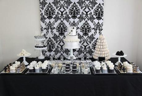 Glamorous Black and White with a touch of silver Table by Divine Sweets and Cakes