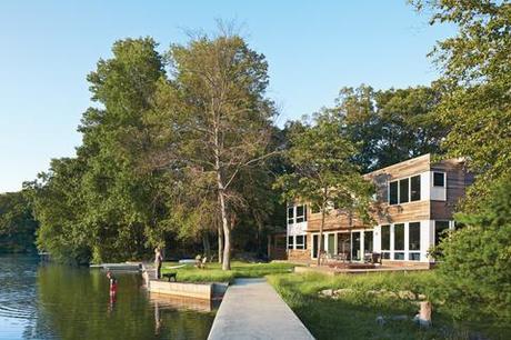 Modern prefab lakeside home in Bloomingdale, New Jersey