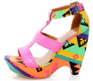 Shoe of the Day | Fiebiger Bubble Gum Neon Pink Print T-Strap Wedge