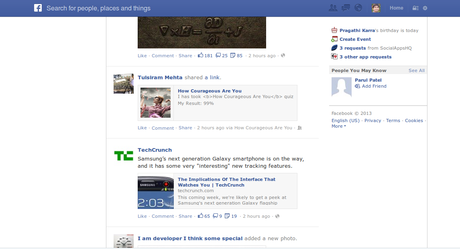 Facebook Newsfeed after installing AdBlock Plus which removed all suggested pages and Ads