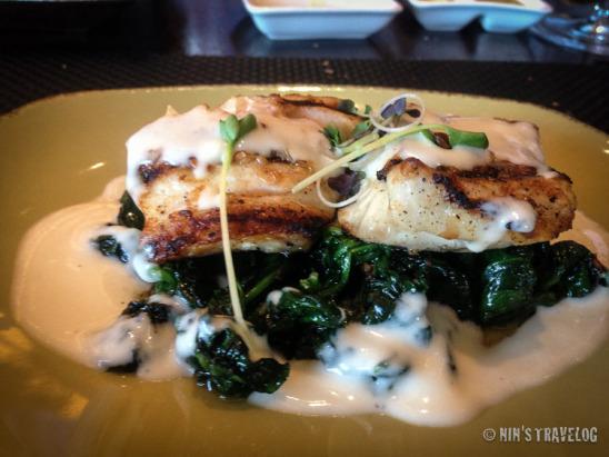 Grilled Hammour Fillets on Sauteed Spinach and Lemon Cream Sauce