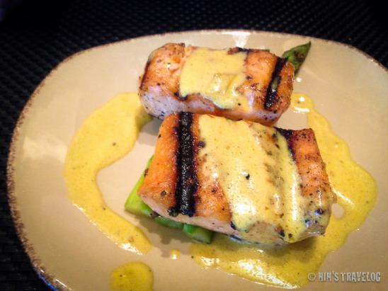 Salmon Steaks on Green Asparagus and Saffron Sauce