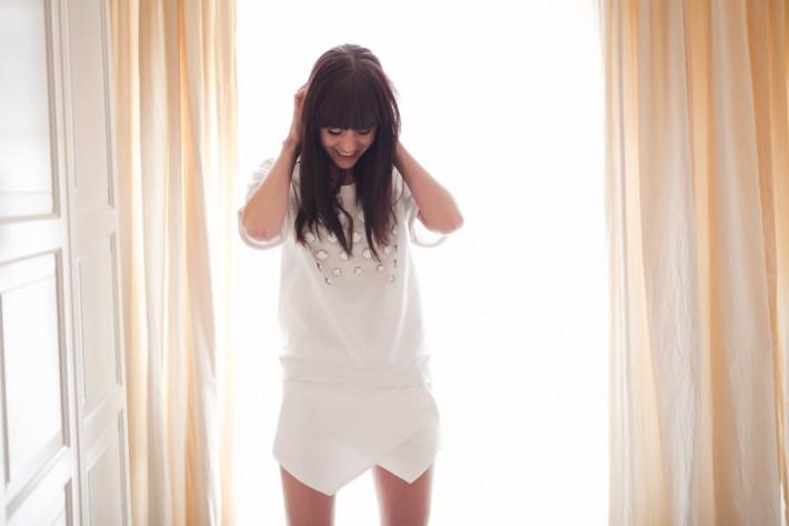 Light white zara asymmetric shorts skort