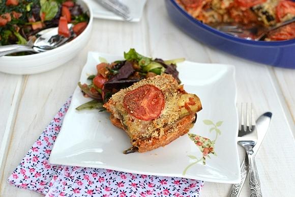 Vegetarian Bread Lasagna & Kale - Fig Salad