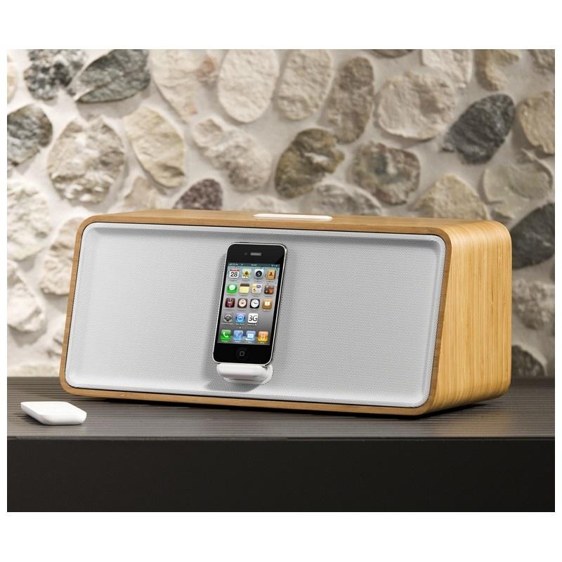  Bamboo / White Stereo Speaker for iPhone/iPod