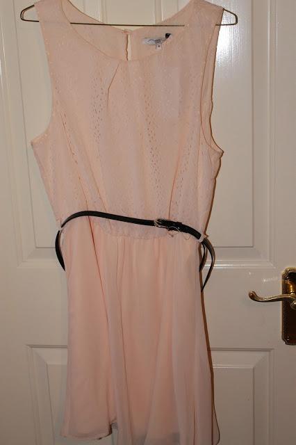 Pink dress with gathered waist with a thin black belt- Newlook - £22.99
