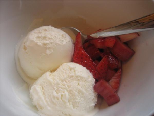 Ice Wine Ice Cream with Strawberry Rhubarb Compote