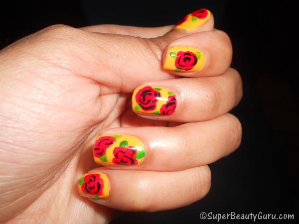 Vintage Red and Yellow Roses on Nails