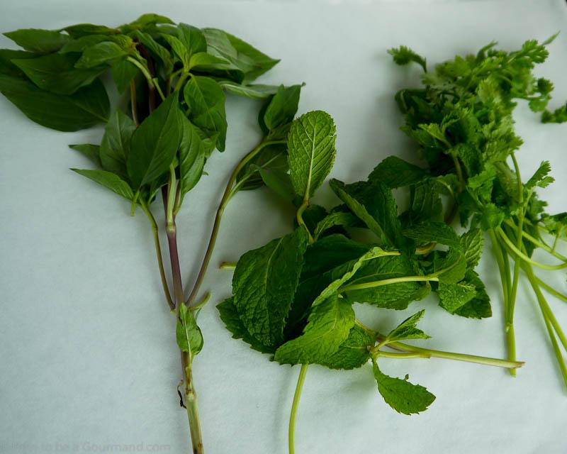 Fresh Herbs of Thai Basil, Mint and Coriander Plenty of fresh herbs are used in Thai cuisine